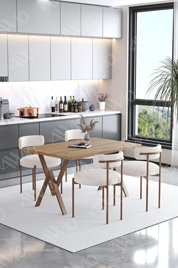 Soffice Teddy Sandalye 80x120 Yemek Masası Mutfak Masası 4 Kişilik Masa Sandalye Takımı